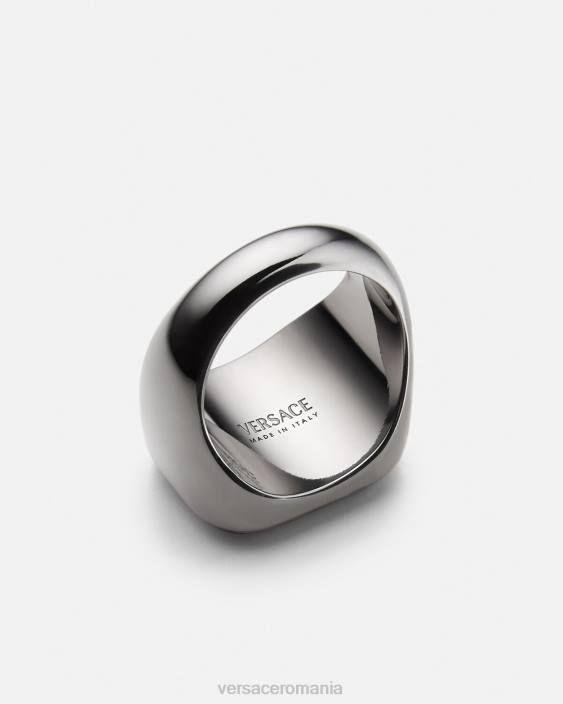 metalic si rosu inel cu logo al universității Versace bărbați accesorii 40L61698