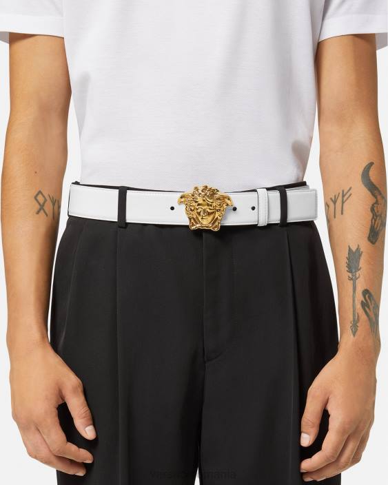 aur alb centura din piele la medusa Versace bărbați accesorii 40L61622