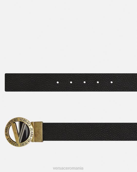 negru centură rotundă cu emblemă în V Versace bărbați accesorii 40L62473