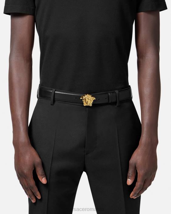 negru centura din piele la medusa Versace bărbați accesorii 40L61619