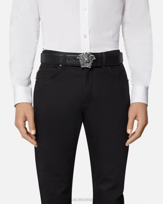 negru centura din piele la medusa Versace bărbați accesorii 40L61621