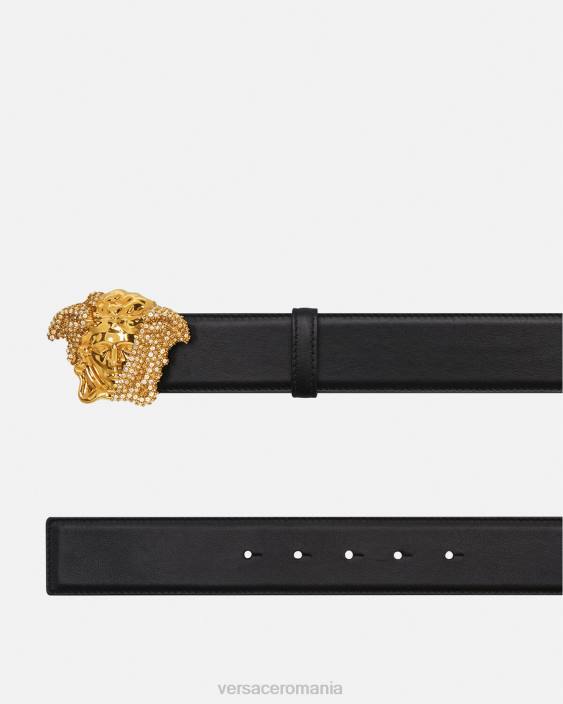 negru curea din piele cristal la medusa Versace bărbați accesorii 40L61618