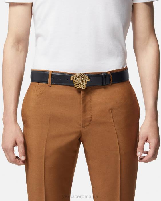 negru si auriu centura din piele medusa Versace bărbați accesorii 40L61630