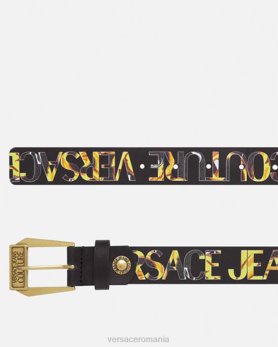 negru si auriu curea cu logo couture Versace bărbați accesorii 40L62498