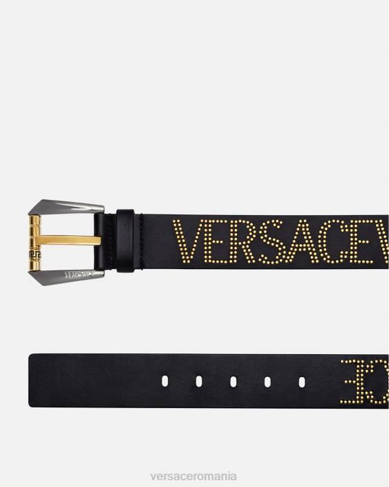 negru si auriu curea din piele cu logo cu împânzire Versace bărbați accesorii 40L61627