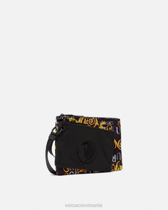 negru si auriu husă cu emblemă în V cu logo dublu Versace bărbați accesorii 40L62497