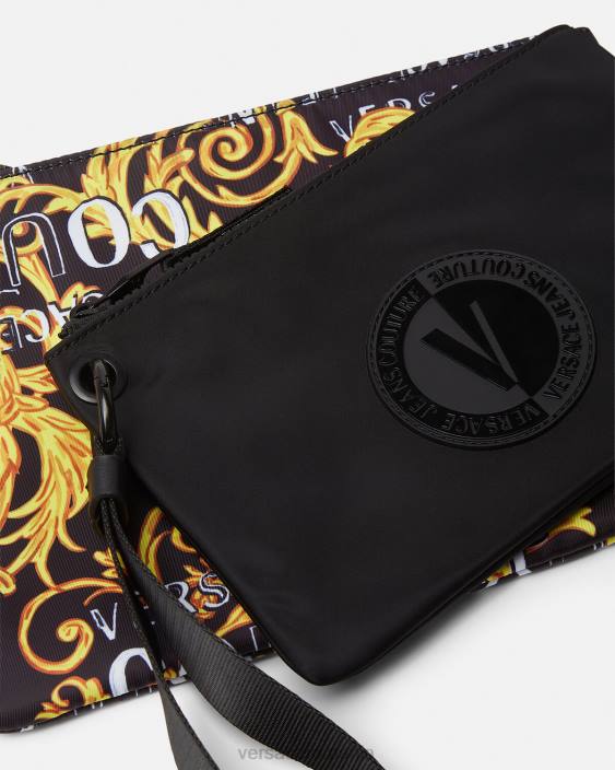 negru si auriu husă cu emblemă în V cu logo dublu Versace bărbați accesorii 40L62497