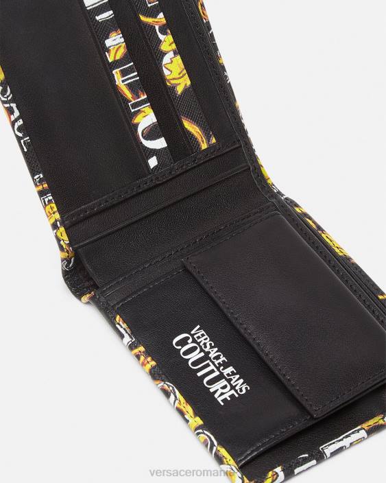 negru si auriu portofel bifold cu logo couture Versace bărbați accesorii 40L62517