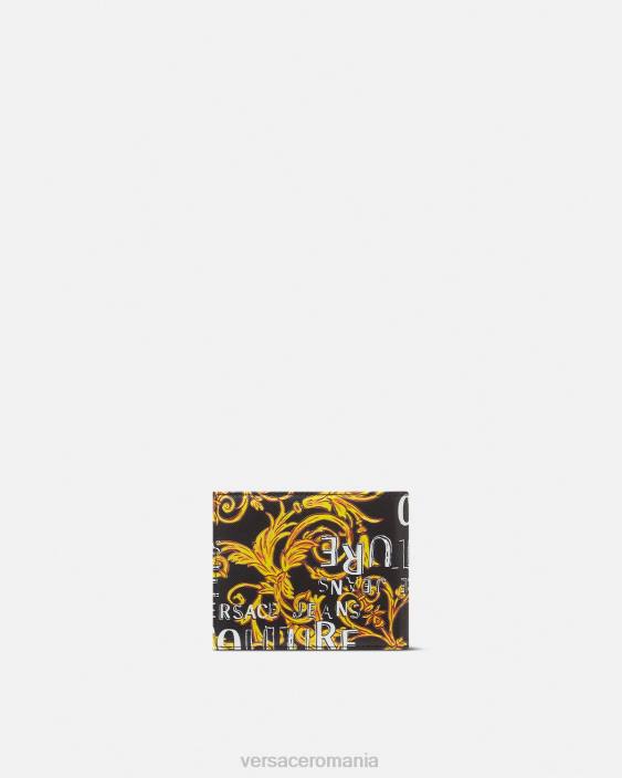 negru si auriu portofel bifold cu logo couture Versace bărbați accesorii 40L62517