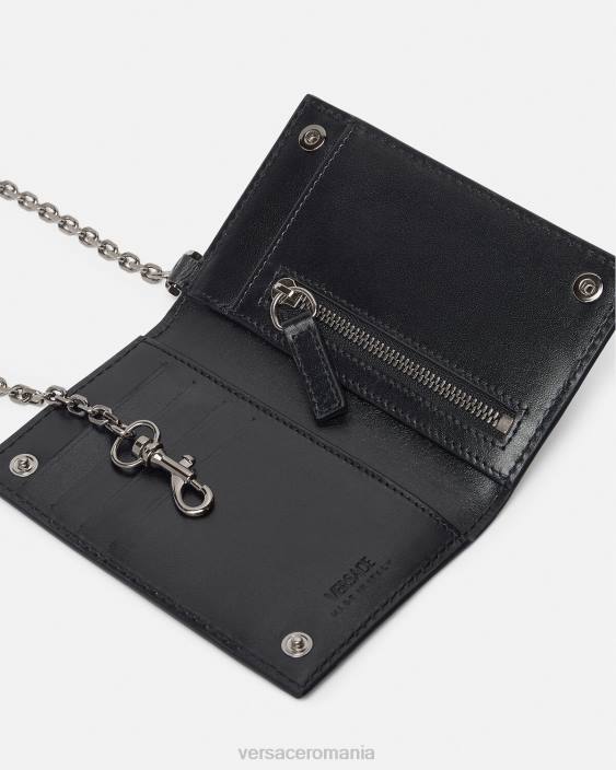 negru si gri la greca semnatura lant card holder Versace bărbați accesorii 40L61652