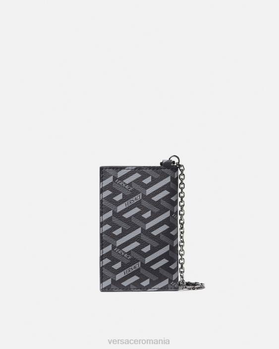 negru si gri la greca semnatura lant card holder Versace bărbați accesorii 40L61652