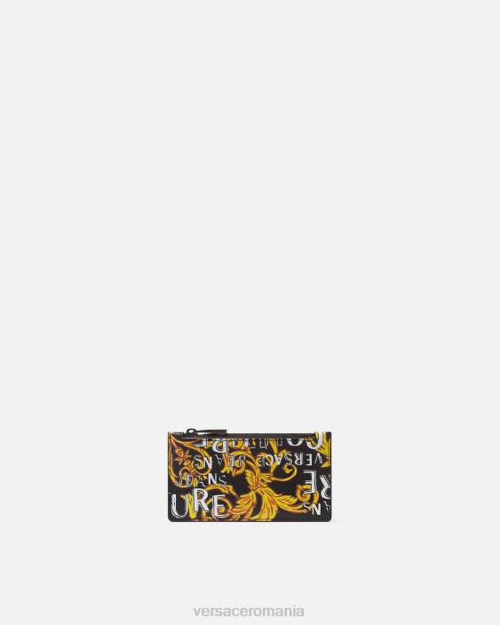 negru si auriu suport card cu fermoar logo couture Versace bărbați accesorii 40L62514