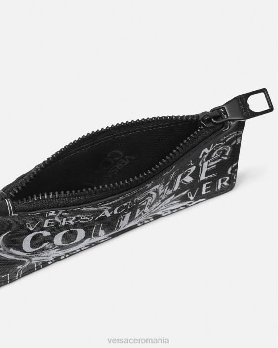 negru si gri suport card cu fermoar logo couture Versace bărbați accesorii 40L62513