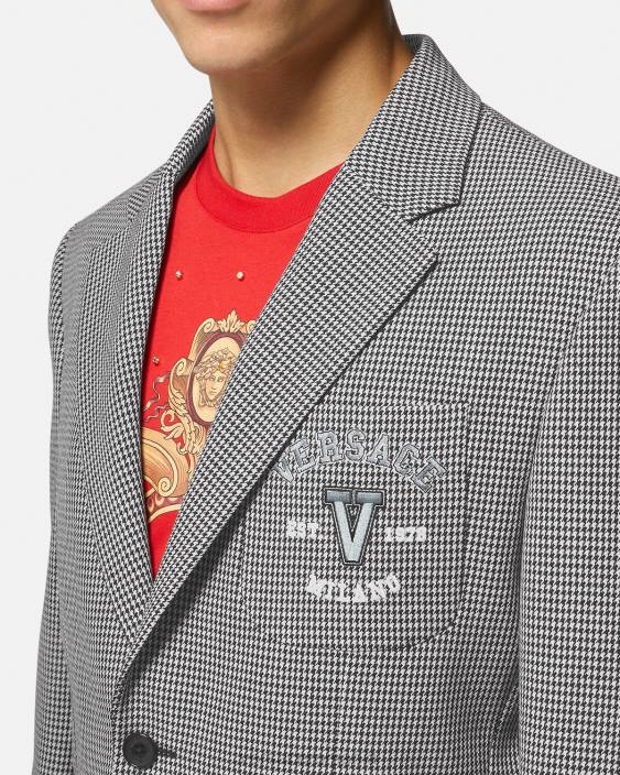 alb negru blazer cu sigla varsity houndstooth Versace bărbați îmbrăcăminte 40L61278