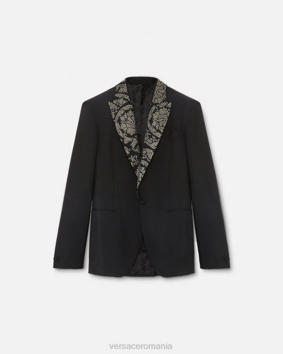 negru blazer cu siluetă barocco cu împânzire Versace bărbați îmbrăcăminte 40L61275