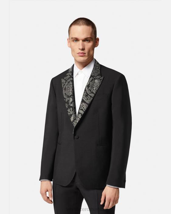 negru blazer cu siluetă barocco cu împânzire Versace bărbați îmbrăcăminte 40L61275