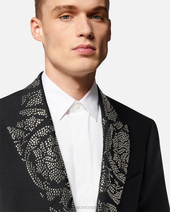 negru blazer cu siluetă barocco cu împânzire Versace bărbați îmbrăcăminte 40L61275