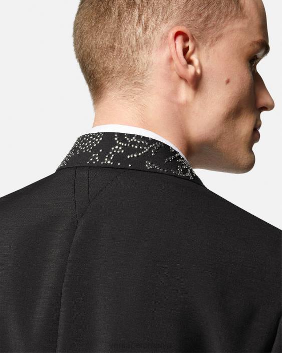 negru blazer cu siluetă barocco cu împânzire Versace bărbați îmbrăcăminte 40L61275