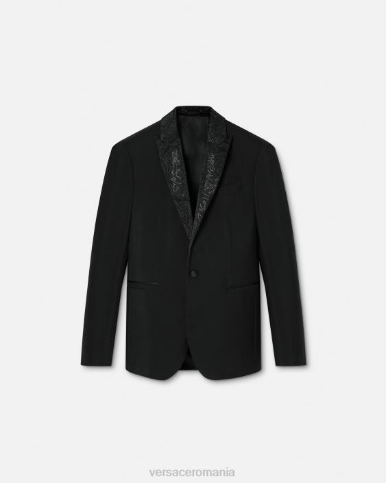 negru blazer de seară cu silueta barocco Versace bărbați îmbrăcăminte 40L61265