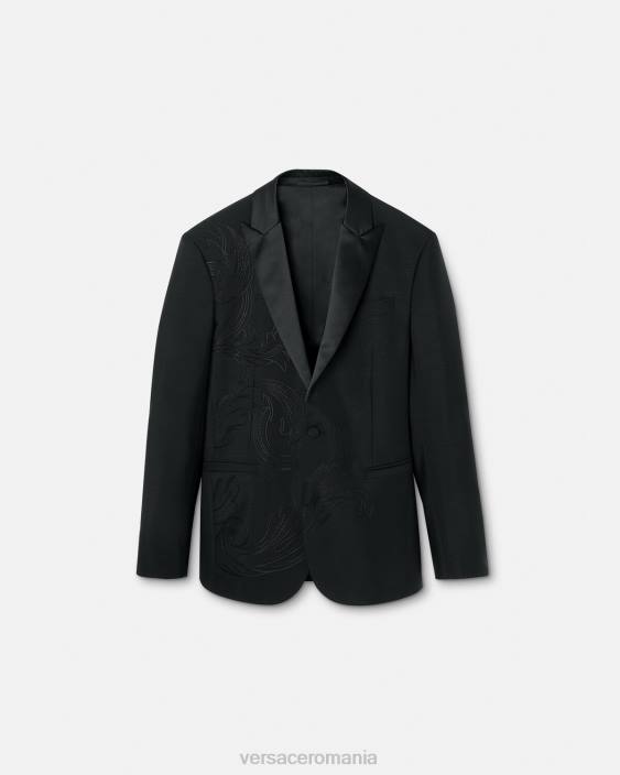 negru blazer formal brodat barocco Versace bărbați îmbrăcăminte 40L61262