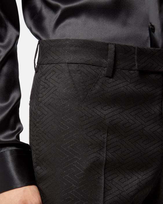 negru pantaloni jacquard la greca Versace bărbați îmbrăcăminte 40L61276