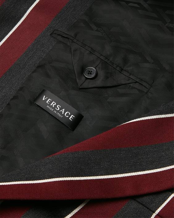 roșu și gri blazer cu un singur piept cu dungi Versace bărbați îmbrăcăminte 40L61271