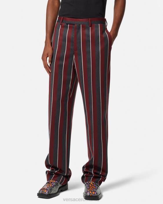 roșu și gri pantaloni de lână în dungi Versace bărbați îmbrăcăminte 40L61270