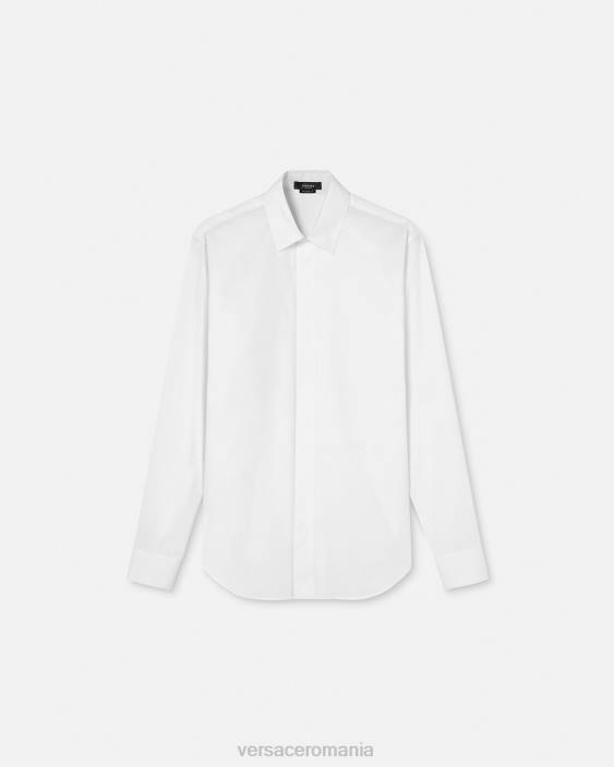 alb cămașă cu logo brodat Versace bărbați îmbrăcăminte 40L61300