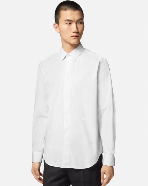 alb cămașă cu logo brodat Versace bărbați îmbrăcăminte 40L61300