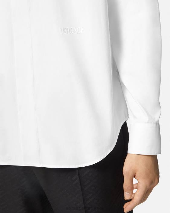 alb cămașă cu logo brodat Versace bărbați îmbrăcăminte 40L61300