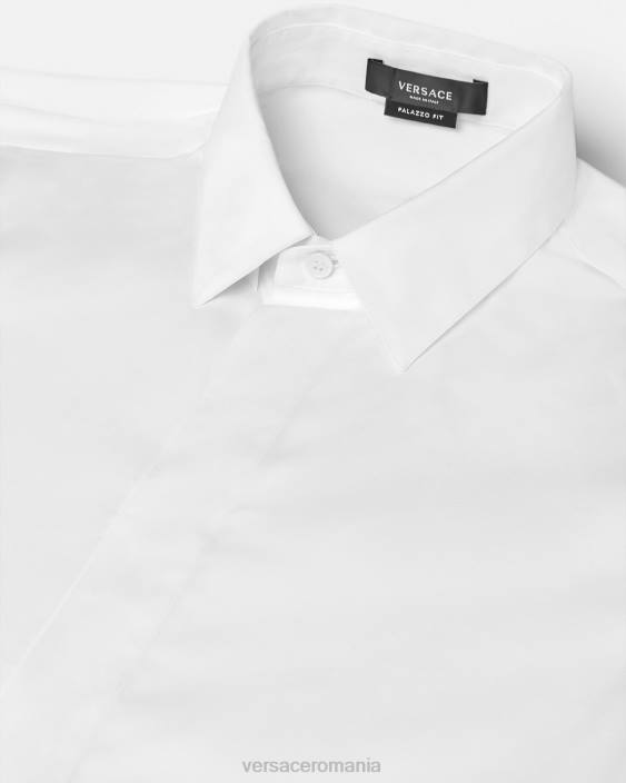 alb cămașă cu logo brodat Versace bărbați îmbrăcăminte 40L61300