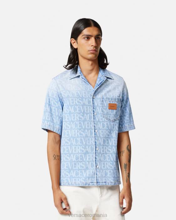 albastru cămașă din denim peste tot Versace bărbați îmbrăcăminte 40L61283