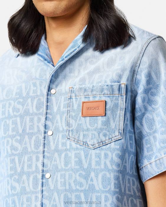 albastru cămașă din denim peste tot Versace bărbați îmbrăcăminte 40L61283