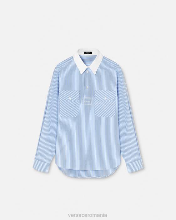 albastru deschis cămașă cu logo în dungi Versace bărbați îmbrăcăminte 40L61295