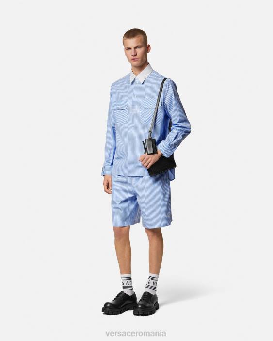 albastru deschis cămașă cu logo în dungi Versace bărbați îmbrăcăminte 40L61295