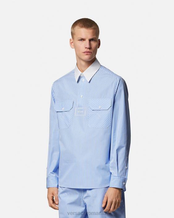 albastru deschis cămașă cu logo în dungi Versace bărbați îmbrăcăminte 40L61295