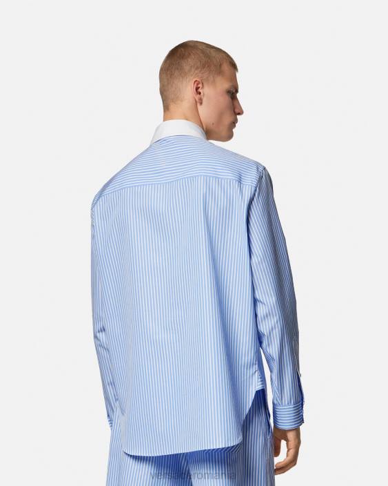 albastru deschis cămașă cu logo în dungi Versace bărbați îmbrăcăminte 40L61295