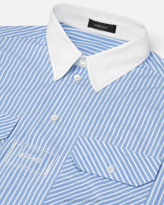albastru deschis cămașă cu logo în dungi Versace bărbați îmbrăcăminte 40L61295