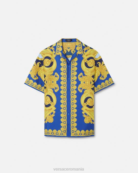 albastru si auriu cămașă din mătase barocco 660 Versace bărbați îmbrăcăminte 40L61319