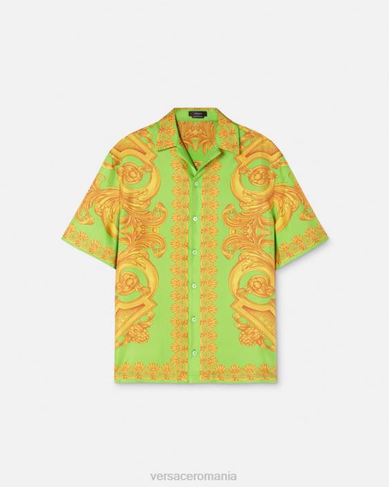 auriu si verde cămașă din mătase barocco 660 Versace bărbați îmbrăcăminte 40L61317