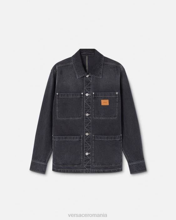 gri supracămașă din denim cu logo Versace bărbați îmbrăcăminte 40L61324