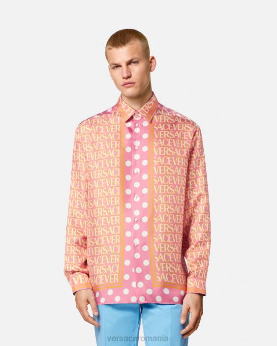 imprimare cămașă de mătase peste tot Versace bărbați îmbrăcăminte 40L61286