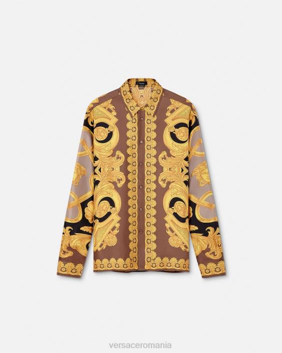 maro și auriu cămașă din mătase barocco 660 Versace bărbați îmbrăcăminte 40L61320