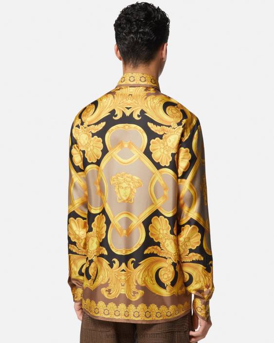 maro și auriu cămașă din mătase barocco 660 Versace bărbați îmbrăcăminte 40L61320