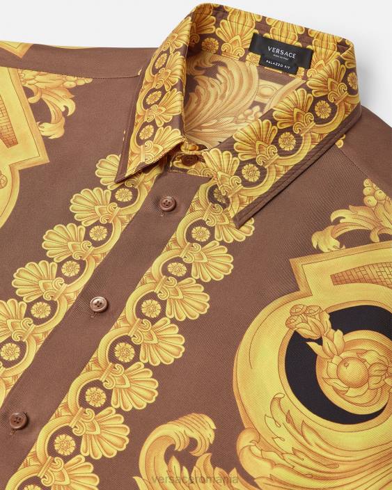 maro și auriu cămașă din mătase barocco 660 Versace bărbați îmbrăcăminte 40L61320