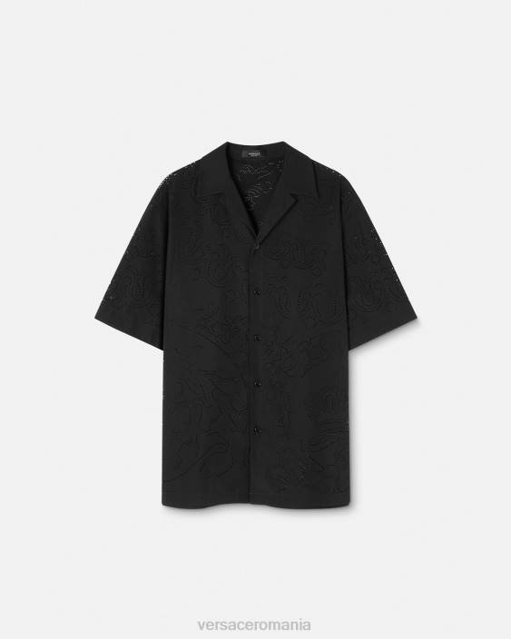 negru cămașă barocco tăiată cu laser Versace bărbați îmbrăcăminte 40L61323