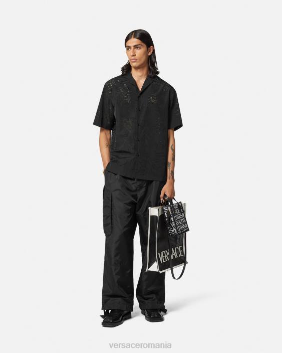 negru cămașă barocco tăiată cu laser Versace bărbați îmbrăcăminte 40L61323