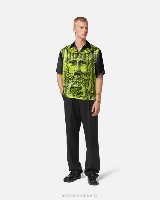 negru si var tricou polo cu mâneci scurte la maschera Versace bărbați îmbrăcăminte 40L61310