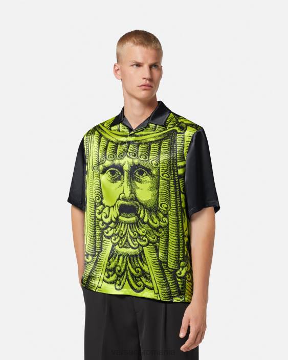 negru si var tricou polo cu mâneci scurte la maschera Versace bărbați îmbrăcăminte 40L61310