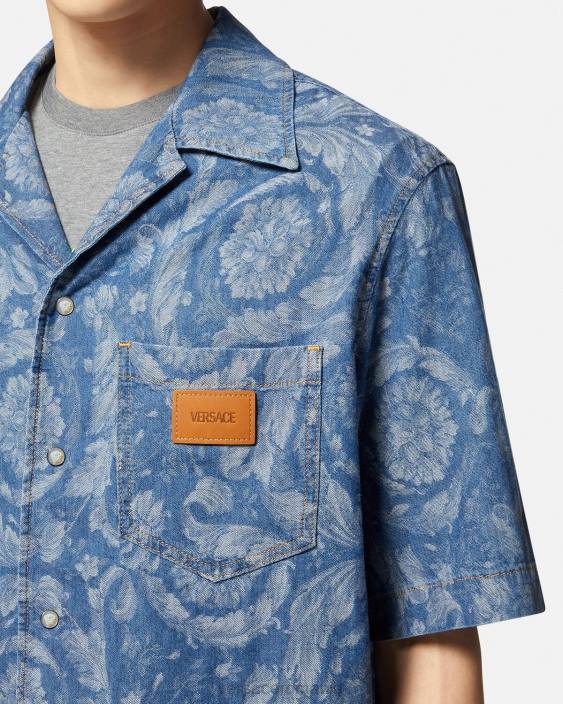 plan cămașă din denim silueta barocco Versace bărbați îmbrăcăminte 40L61298